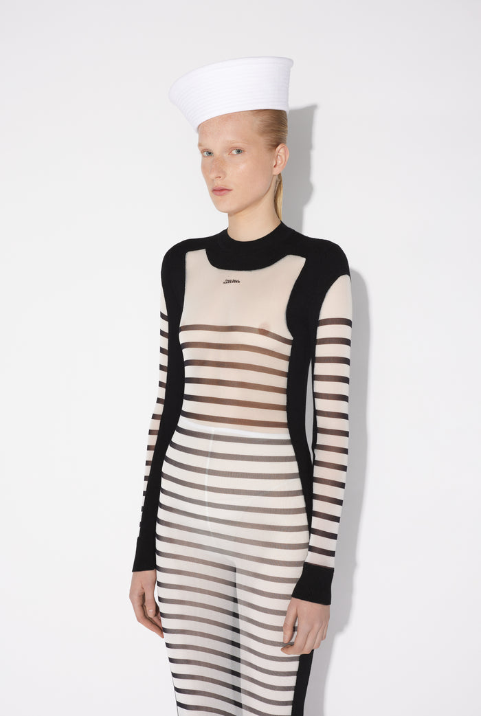 Jean Paul Gaultier La Robe Longue Bi-Matière Marinière Blanc