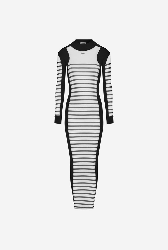 Jean Paul Gaultier La Robe Longue Bi-Matière Marinière Blanc