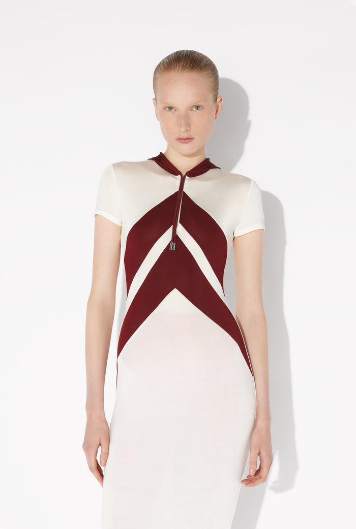 Jean Paul Gaultier La Robe Longue Blanche à Chevrons Blanc