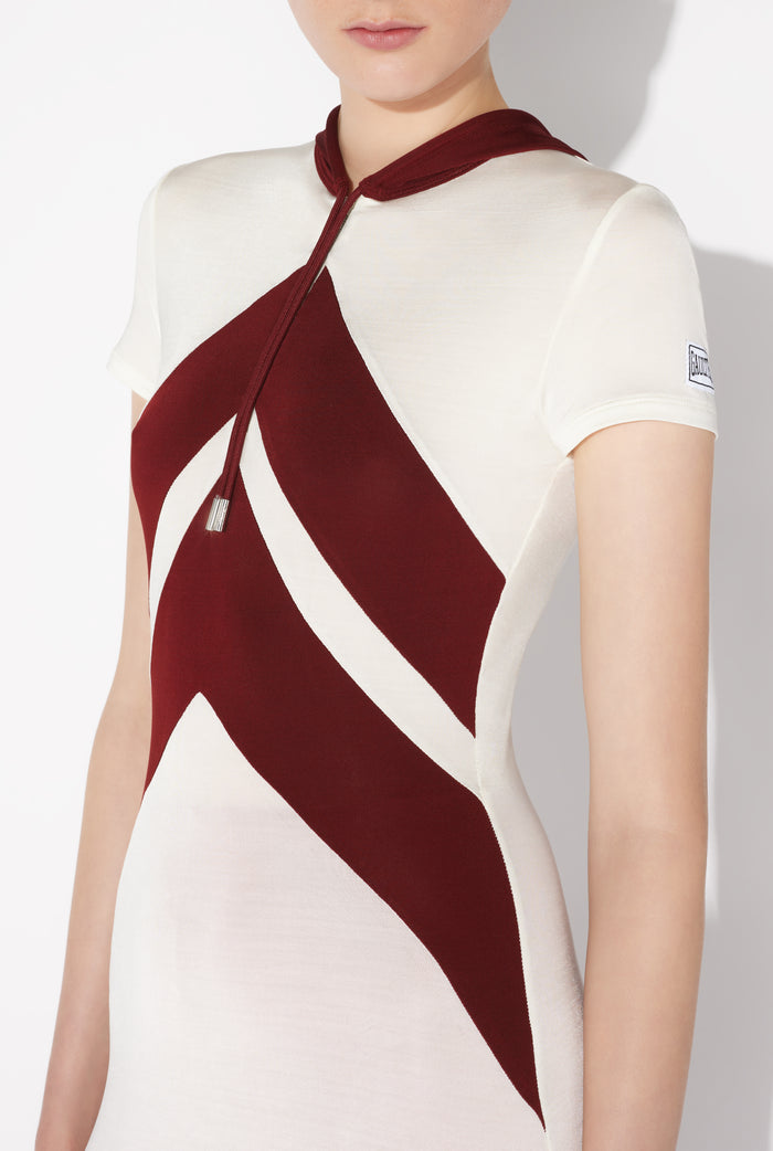 Jean Paul Gaultier La Robe Longue Blanche à Chevrons Blanc