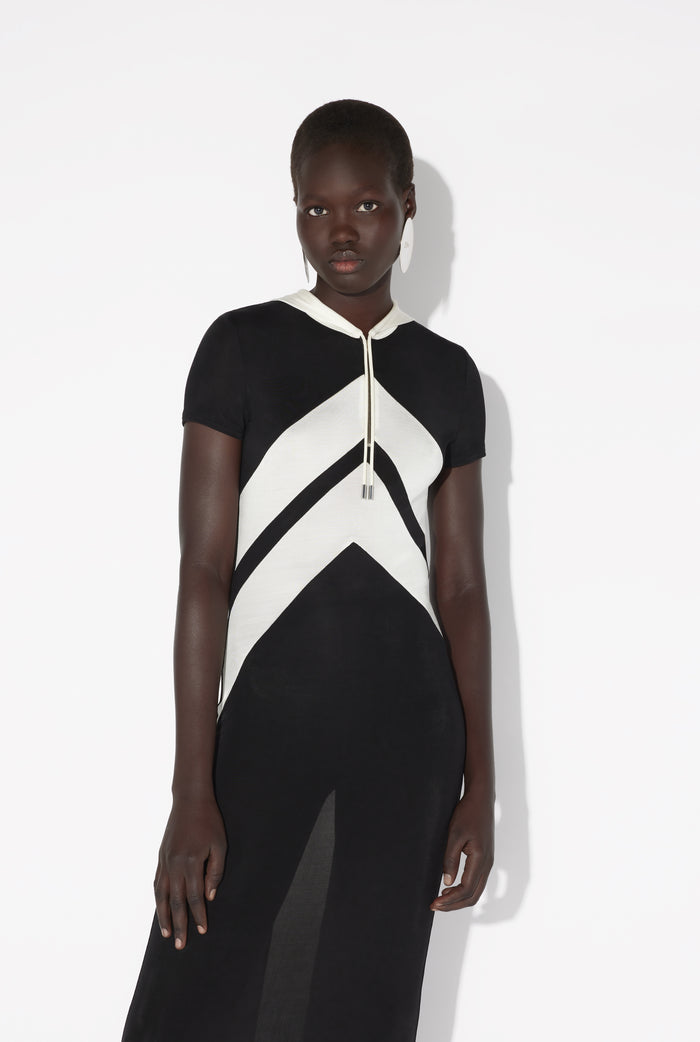 Jean Paul Gaultier La Robe Longue Noire à Chevrons Noir