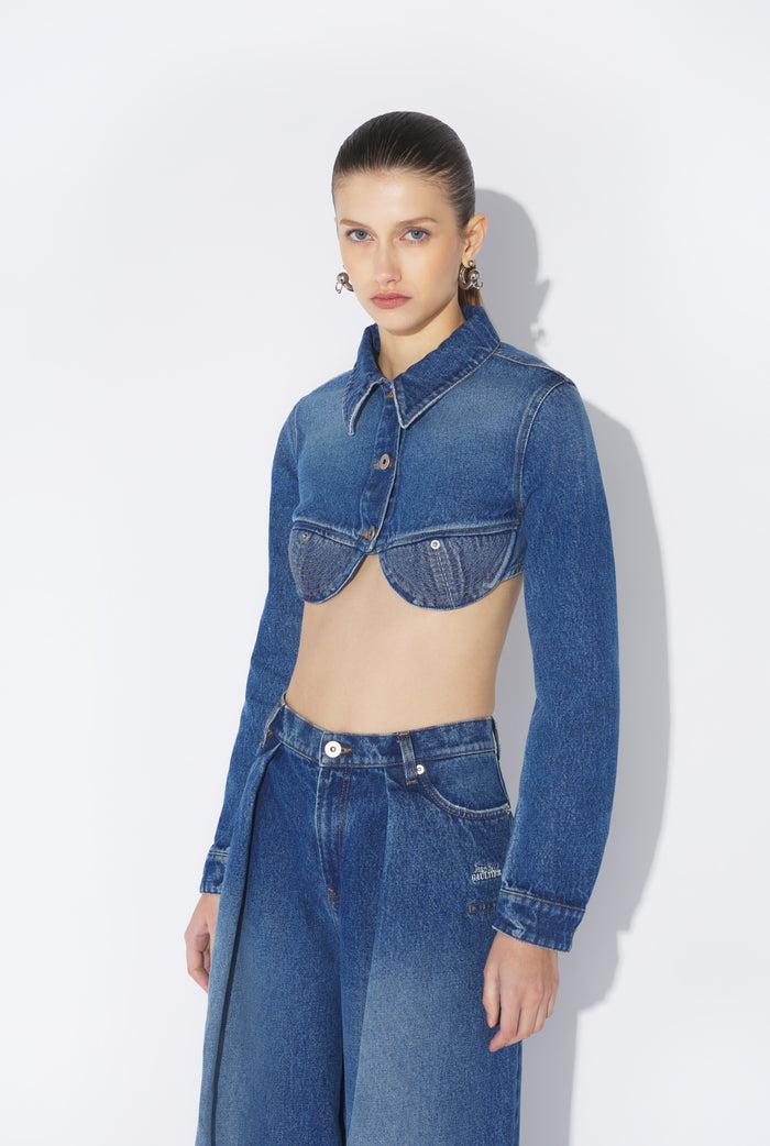 Jean Paul Gaultier La Veste Courte Conique Denim Bleu
