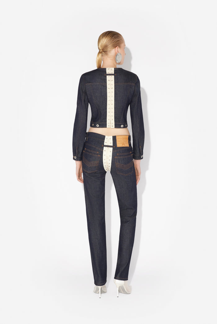 Jean Paul Gaultier La Veste Denim à Lacets Contrastée Indigo