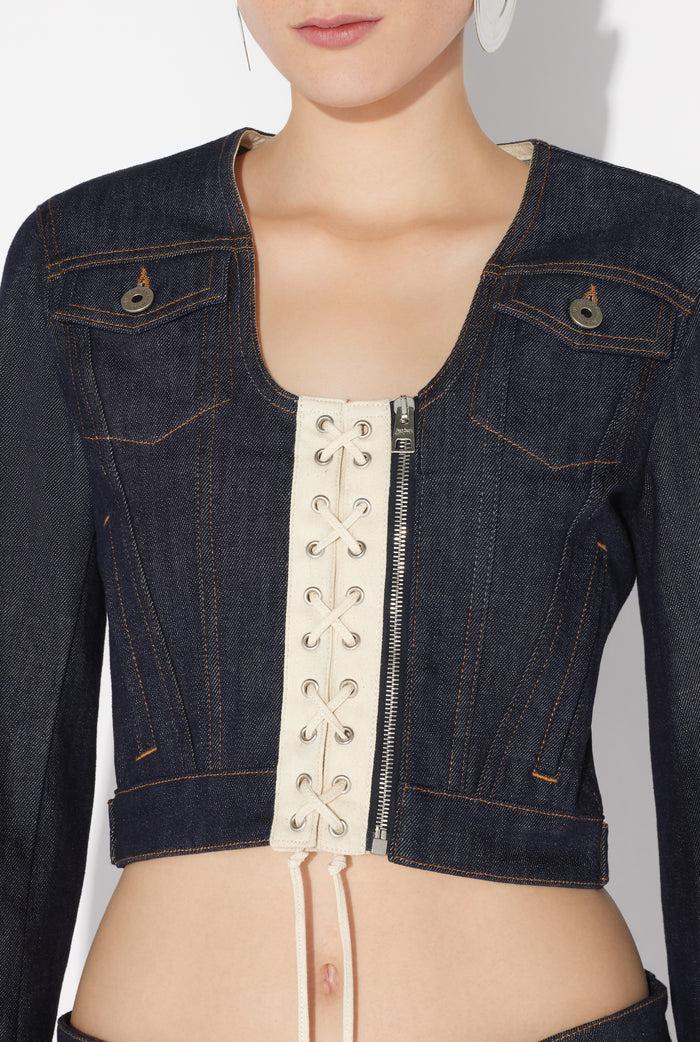Jean Paul Gaultier La Veste Denim à Lacets Contrastée Indigo