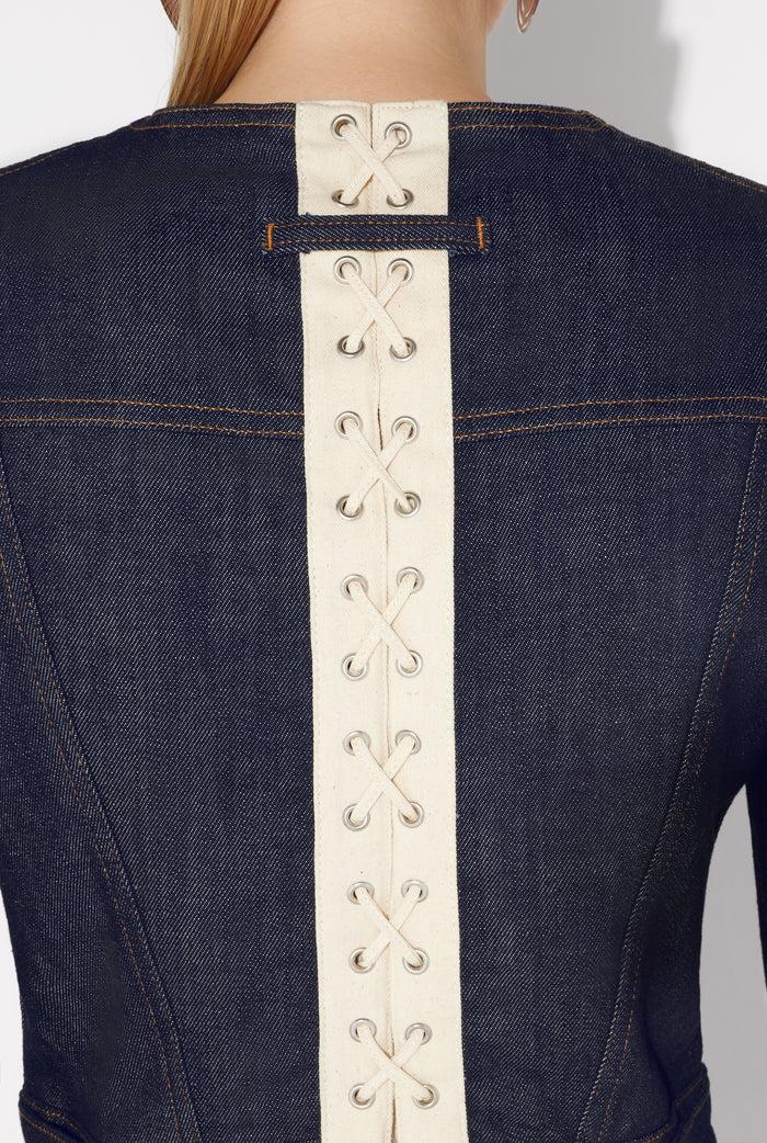 Jean Paul Gaultier La Veste Denim à Lacets Contrastée Indigo