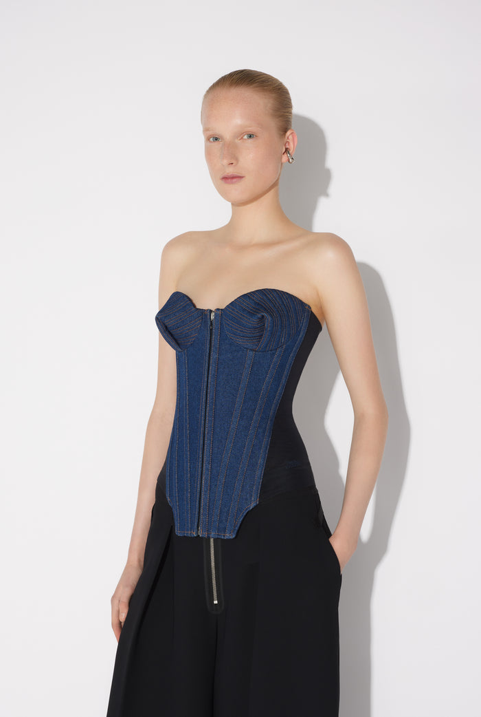 Jean Paul Gaultier Le Corset Denim Bi-Matière Indigo
