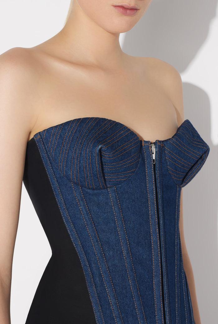Jean Paul Gaultier Le Corset Denim Bi-Matière Indigo