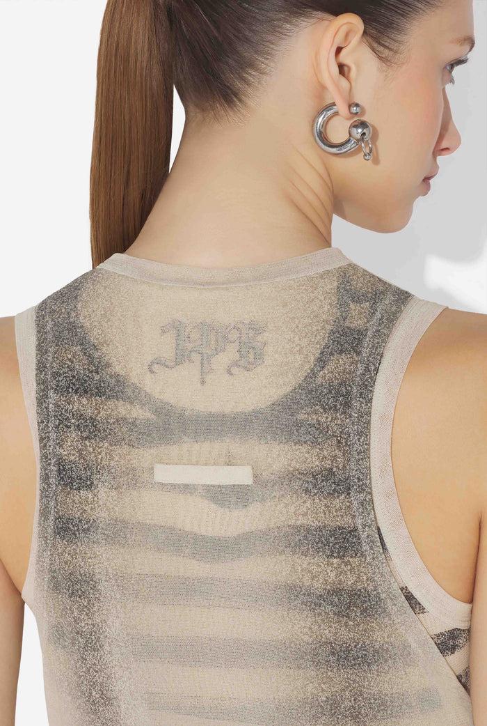 Jean Paul Gaultier Le Débardeur Tattoo Rose And Bird Écru