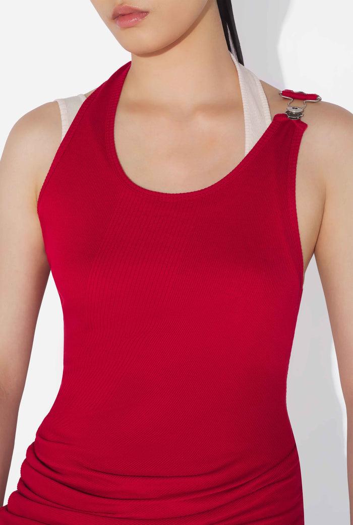 Jean Paul Gaultier Le Double Débardeur Drapé Rouge Rouge