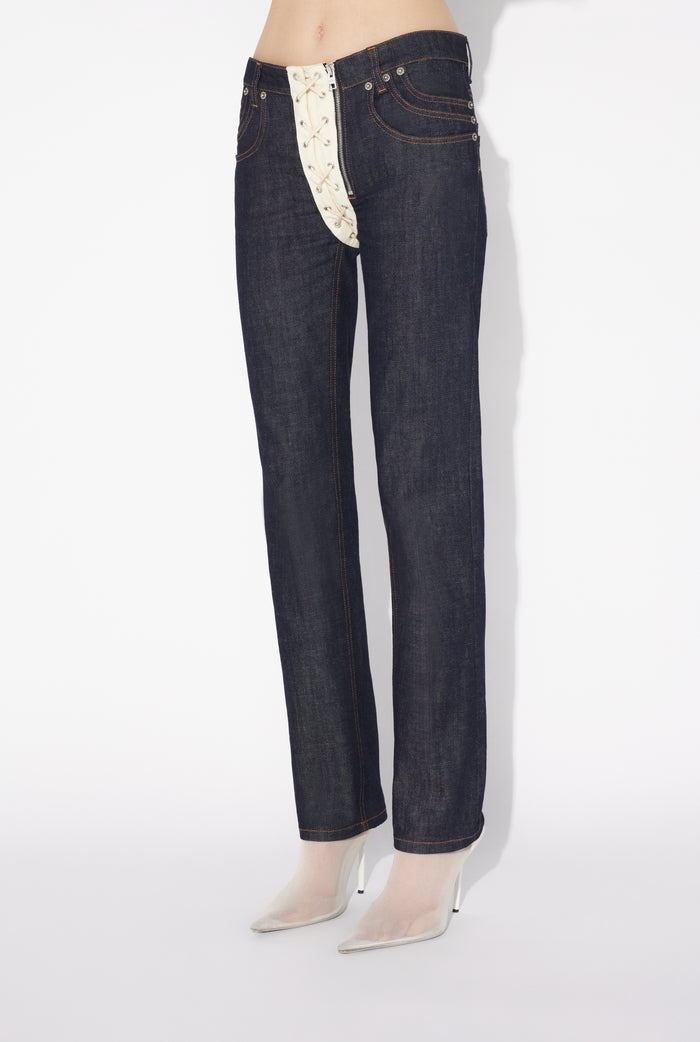 Jean Paul Gaultier Le Jean Denim à Lacets Contrastants Indigo