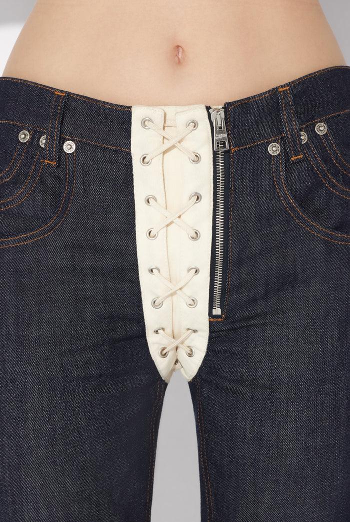 Jean Paul Gaultier Le Jean Denim à Lacets Contrastants Indigo