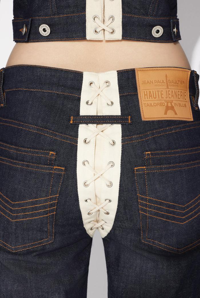 Jean Paul Gaultier Le Jean Denim à Lacets Contrastants Indigo