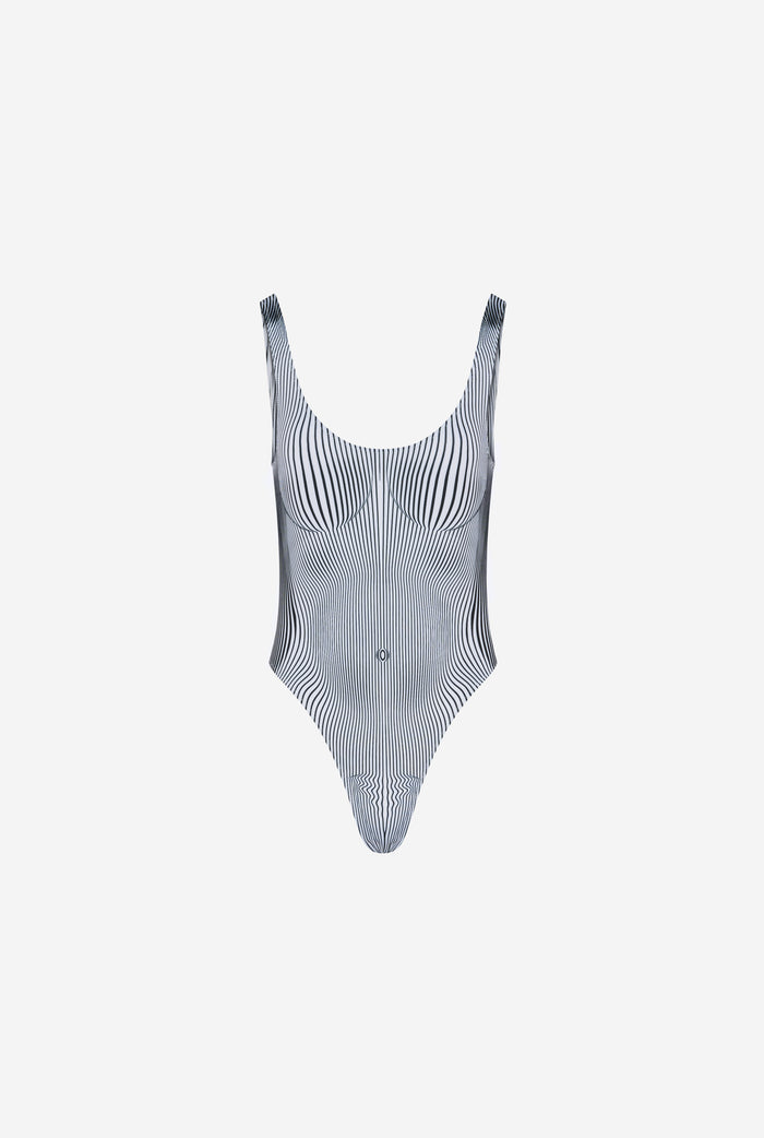 Jean Paul Gaultier Le Maillot De Bain Pinstripe Body Morphing Blanc