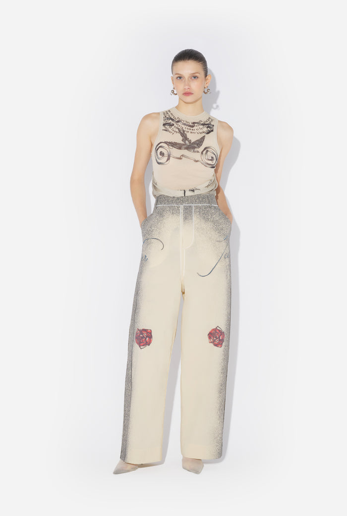Jean Paul Gaultier Le Pantalon Tailleur Multi-Tattoo Écru