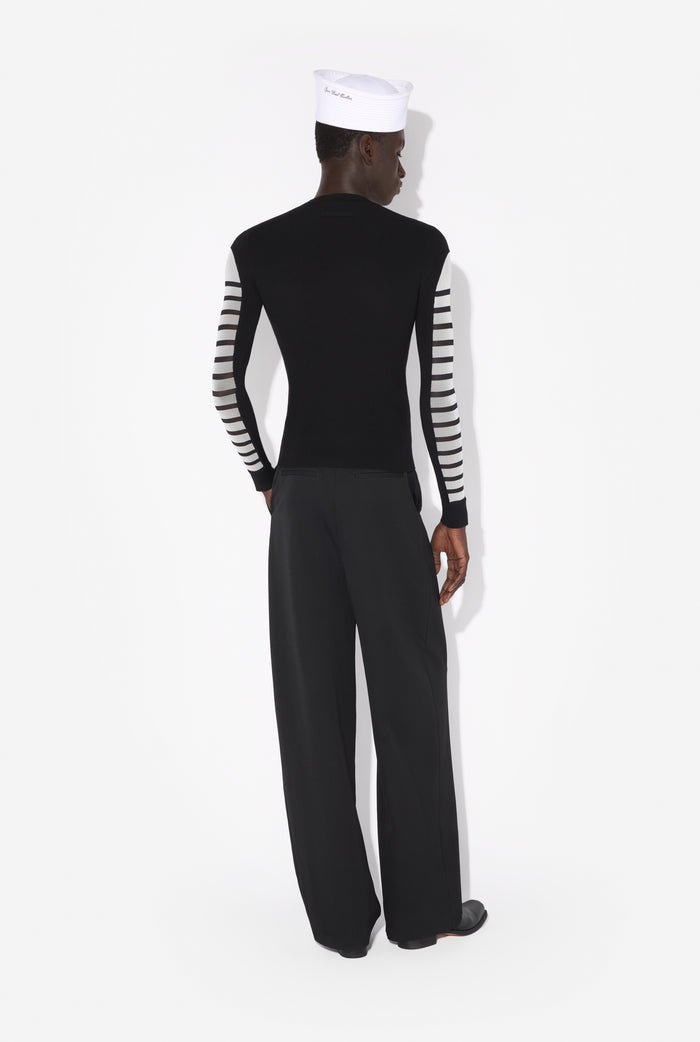 Jean Paul Gaultier Le Pull Bi-Matière Marinière Blanc