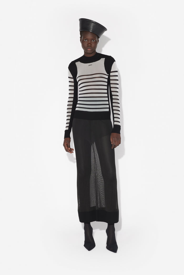 Jean Paul Gaultier Le Pull Bi-Matière Marinière Blanc