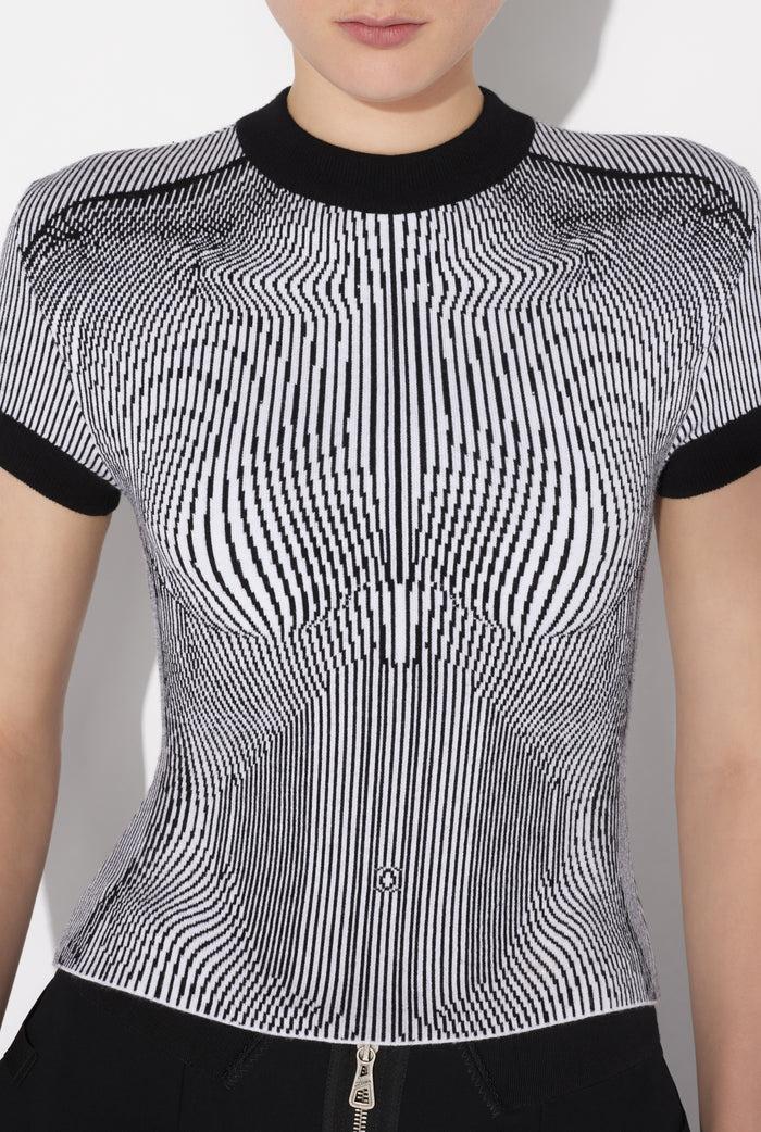 Jean Paul Gaultier Le T-Shirt Jacquard Morphing Pinstripes Blanc