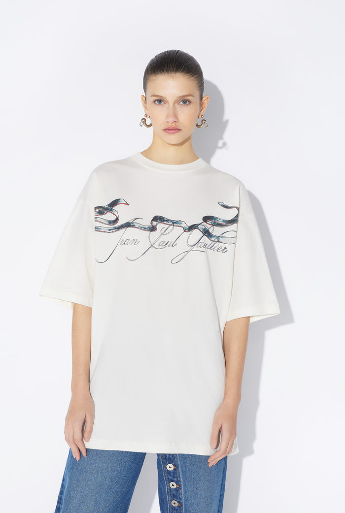 Jean Paul Gaultier Le T-Shirt Oversize Tattoo Ruban Blanc Blanc