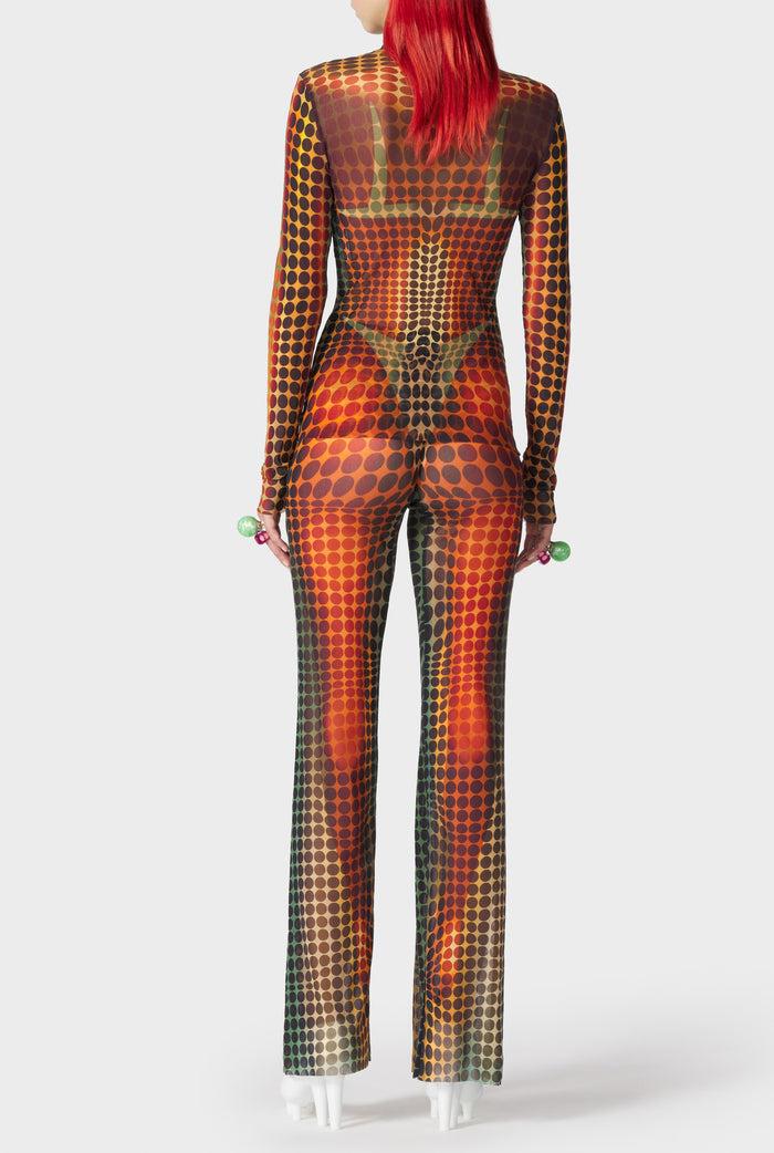 Jean Paul Gaultier Le Top En Mesh Imprimé Dots Marron Orange