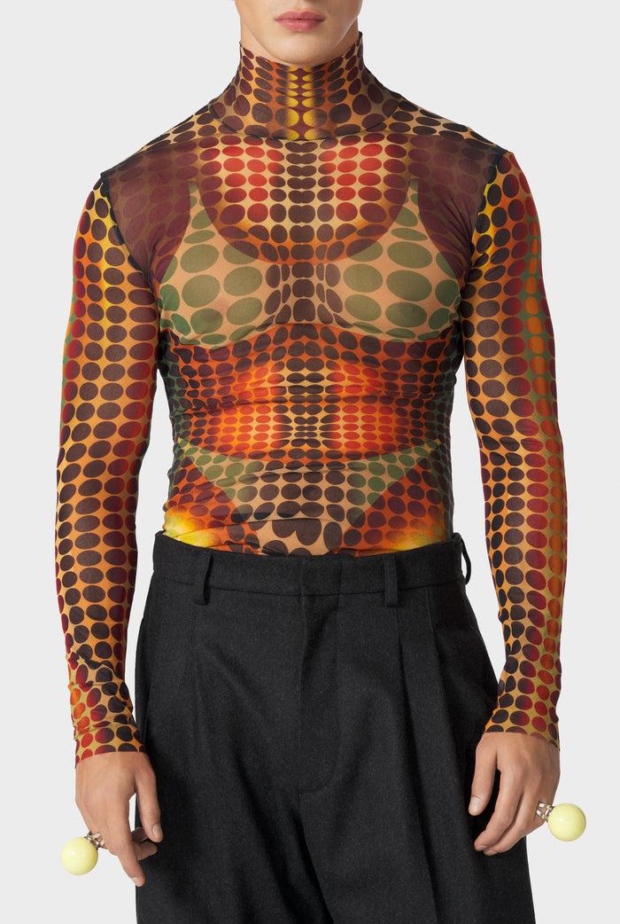 Jean Paul Gaultier Le Top En Mesh Imprimé Dots Marron Orange