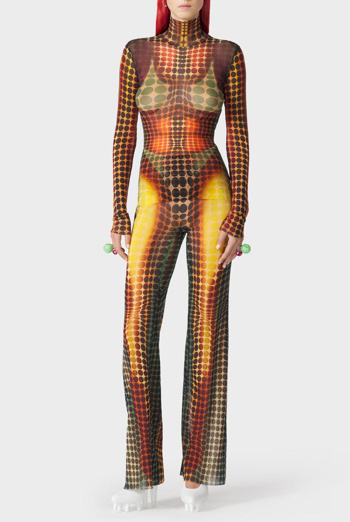 jean paul gaultier Le Top en mesh imprimé dots Marron Orange
