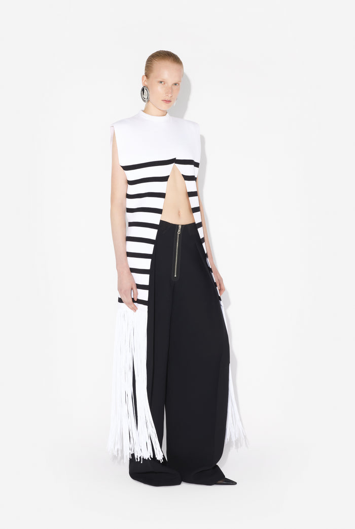 Jean Paul Gaultier Le Top Marinière à Franges Blanc