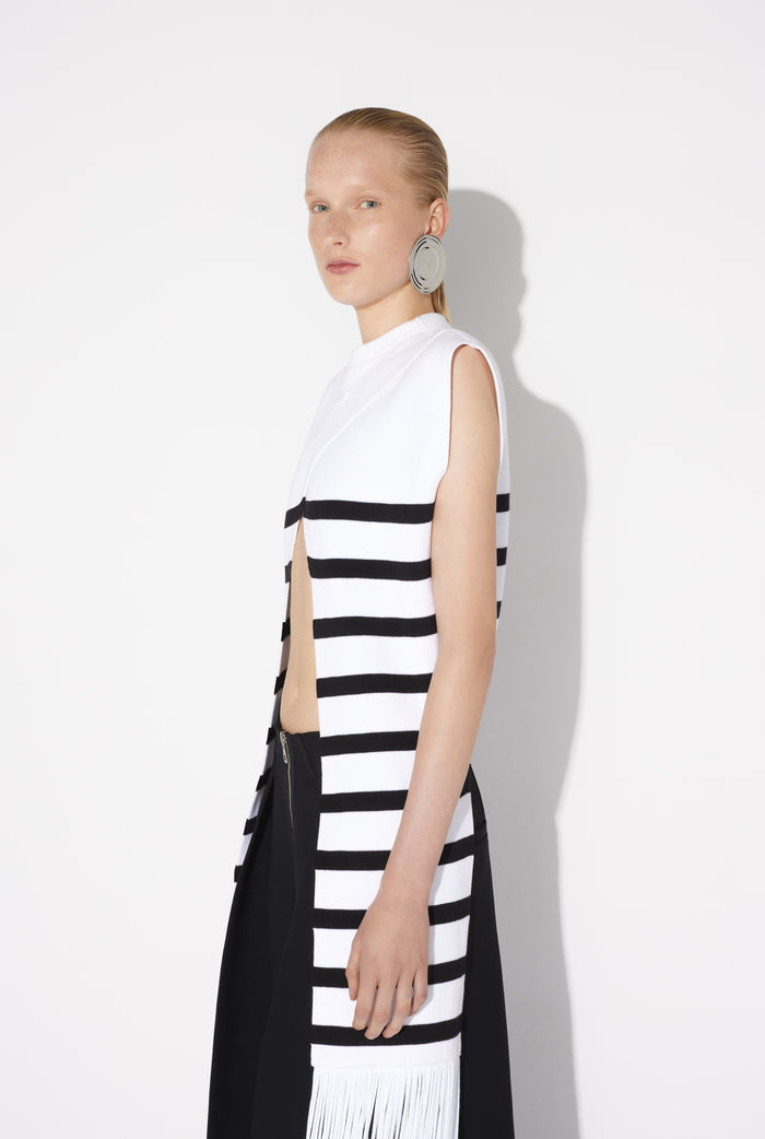Jean Paul Gaultier Le Top Marinière à Franges Blanc