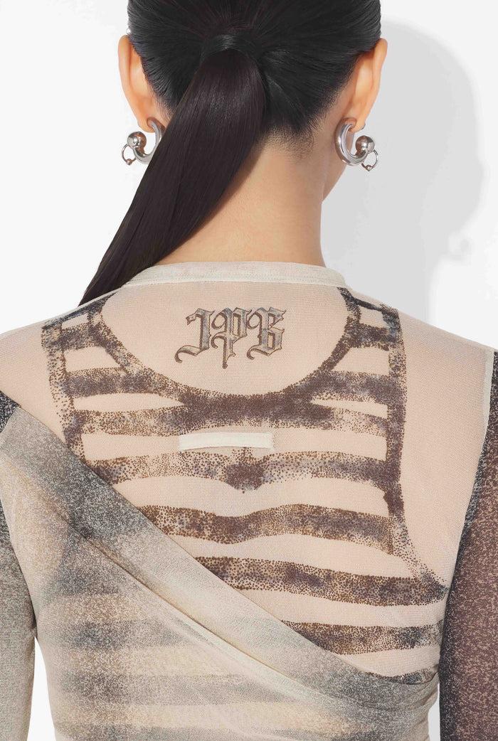 Jean Paul Gaultier Le Top Tattoo Rose And Bird Écru