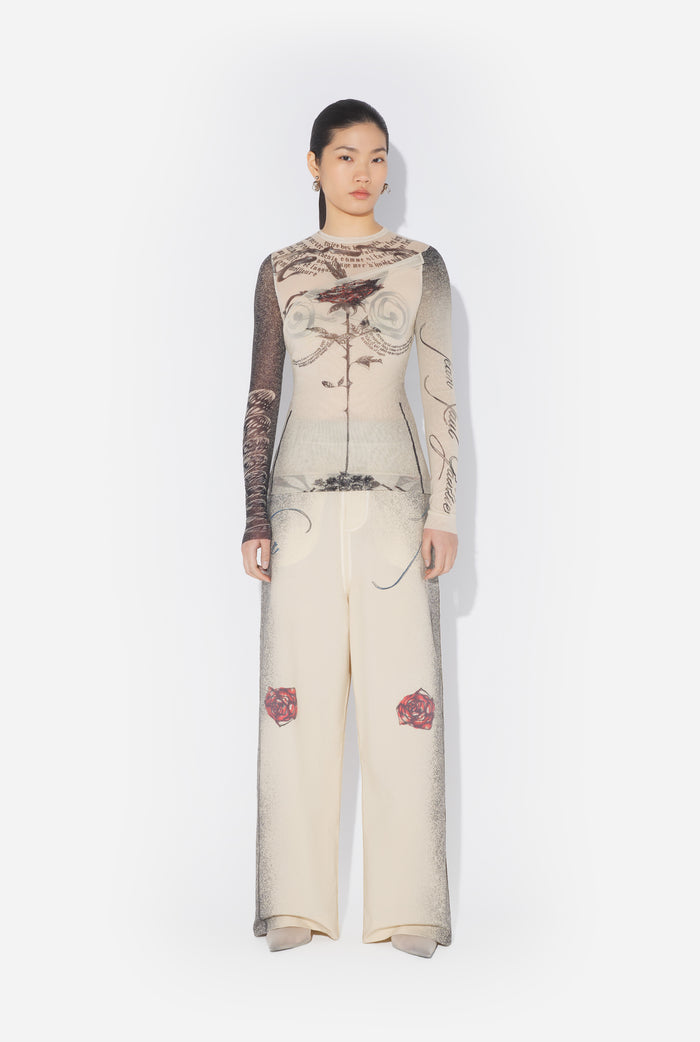 jean paul gaultier Le Top Tattoo Rose and Bird Écru