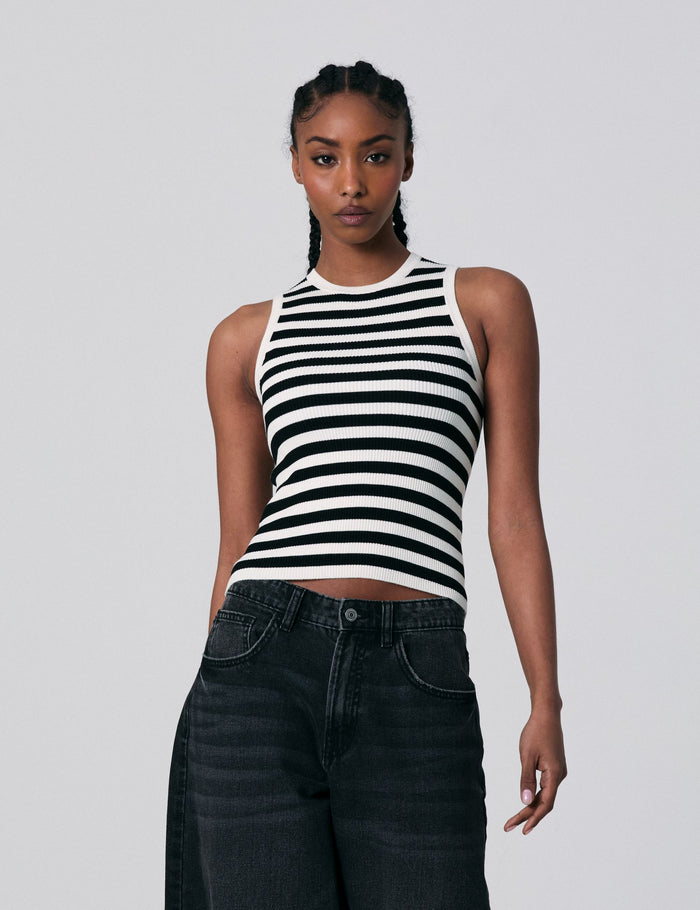 jennyfer Débardeur en maille à rayures noires et écrus