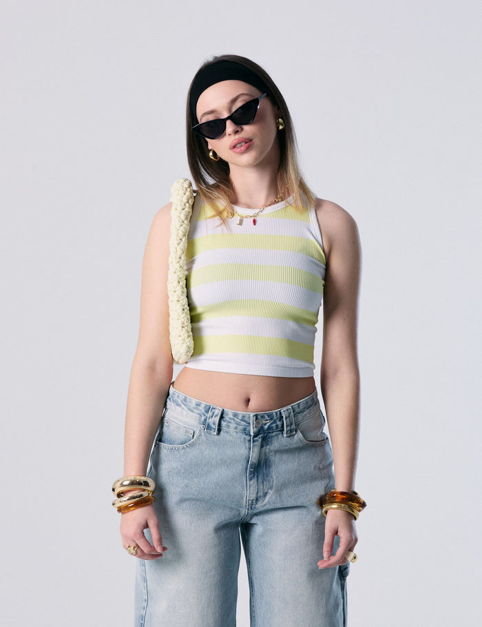 jennyfer Débardeur en maille côtelée à rayures jaune clair