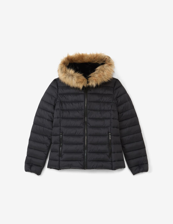 jennyfer Doudoune matelassé noire avec capuche en fausse fourrure