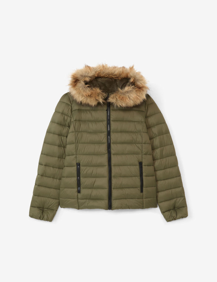 jennyfer Doudoune matelassé vert olive avec capuche en fausse fourrure