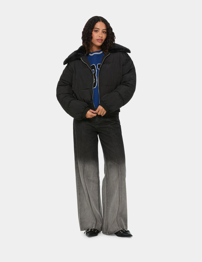 jennyfer Doudoune matelassée avec fourrure sur col noire