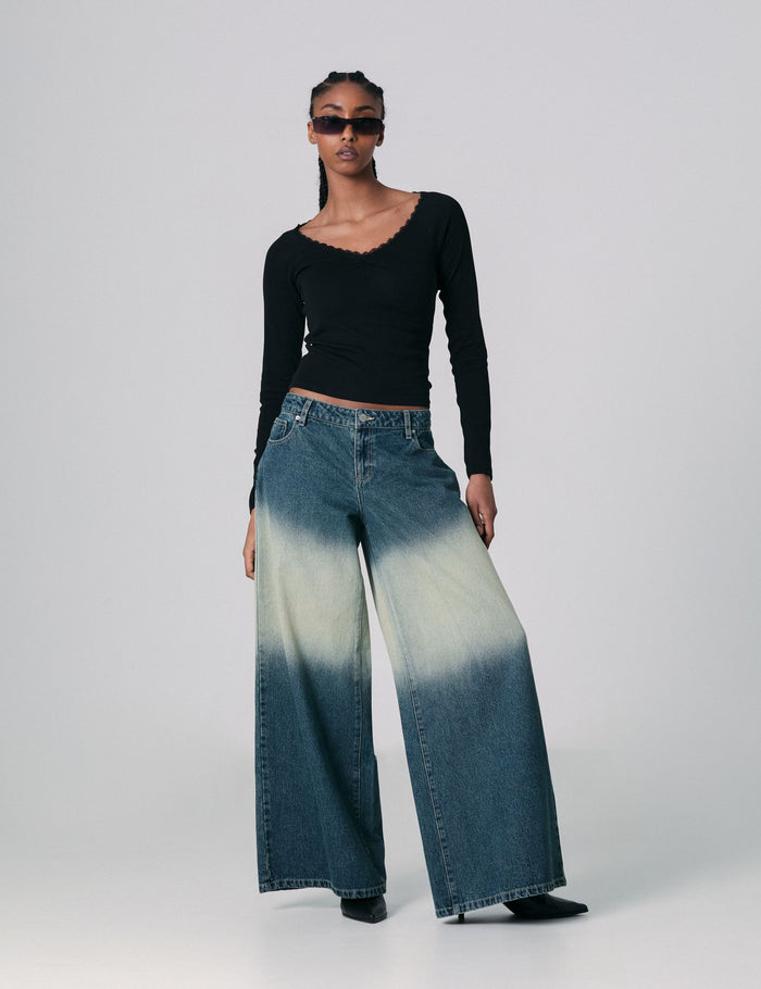 jennyfer Jean délavé maxi wide leg taille basse bleu
