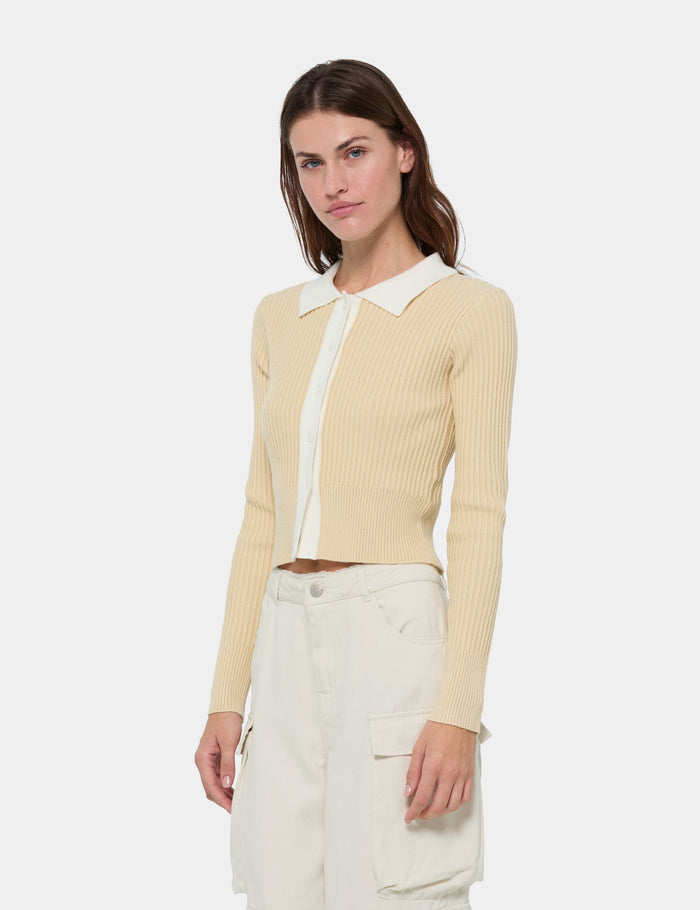 jennyfer Cardigan côtelée beige clair