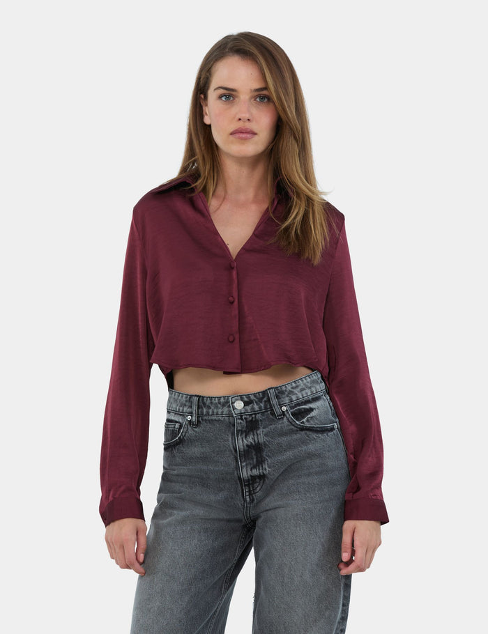 Jennyfer Chemise Courte Satinée Prune