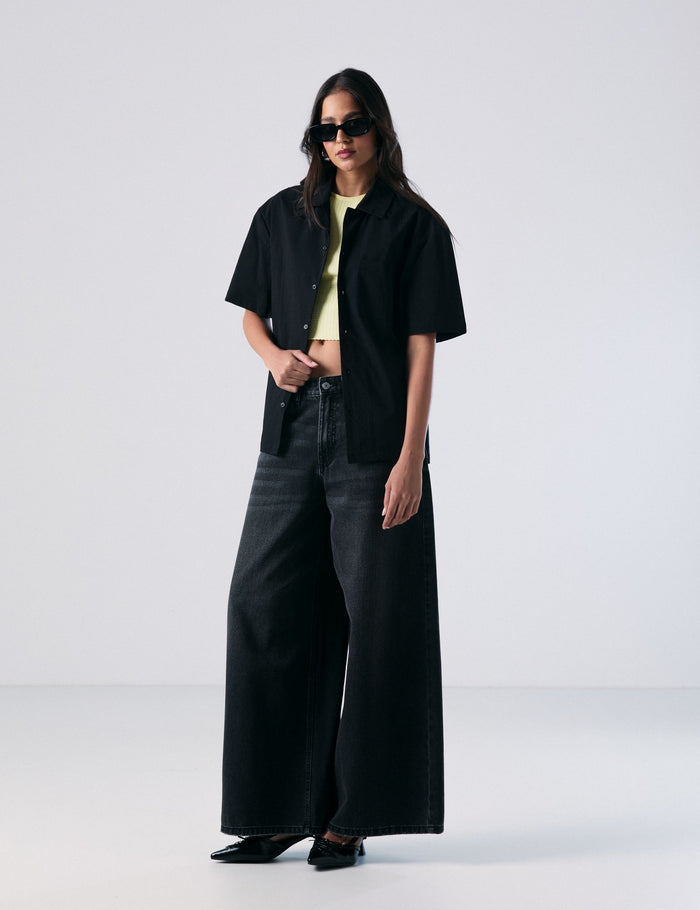 jennyfer Chemise oversize manches courtes noire