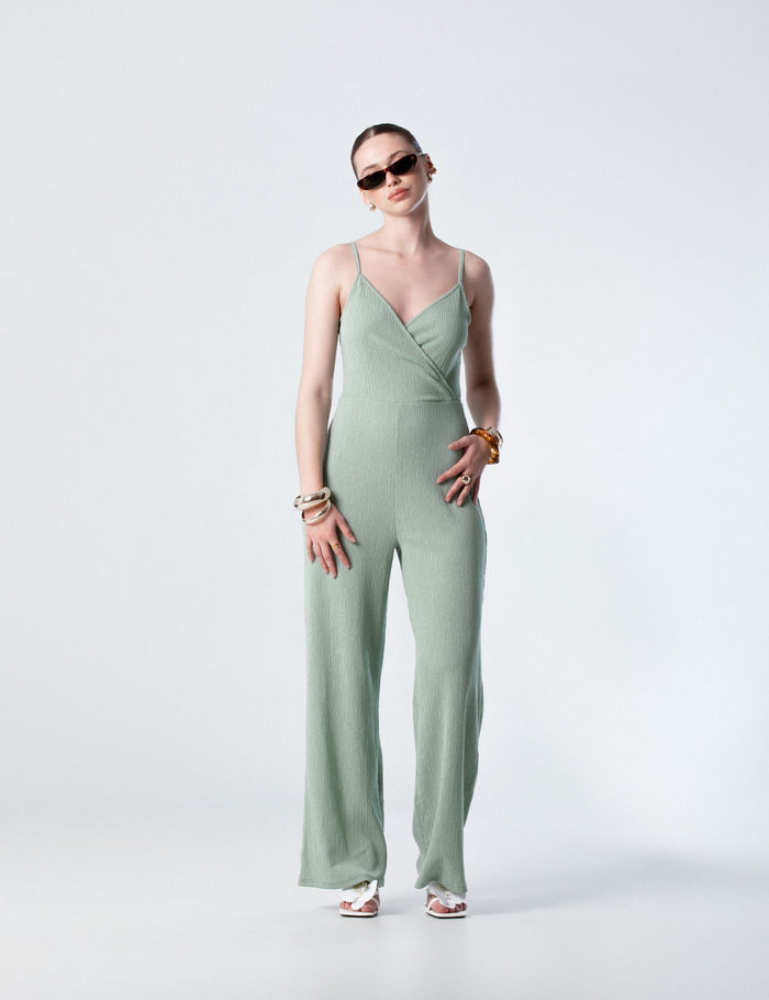 jennyfer Combinaison longue crêpée verte claire