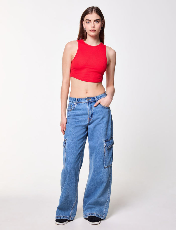 jennyfer Débardeur court basic côtelé rouge