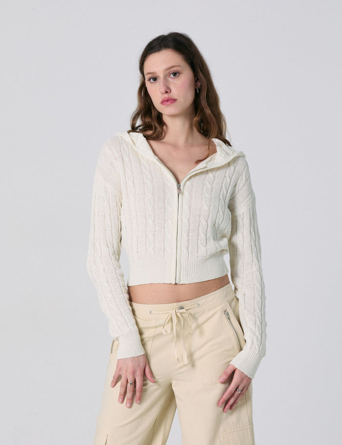 jennyfer Gilet à capuche tressé sable