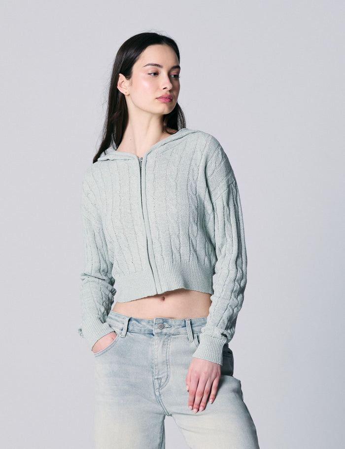 jennyfer Gilet à capuche tressé vert clair