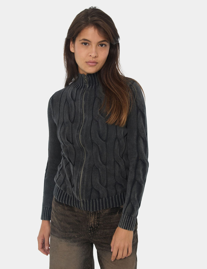 jennyfer Gilet en maille tréssée gris foncé