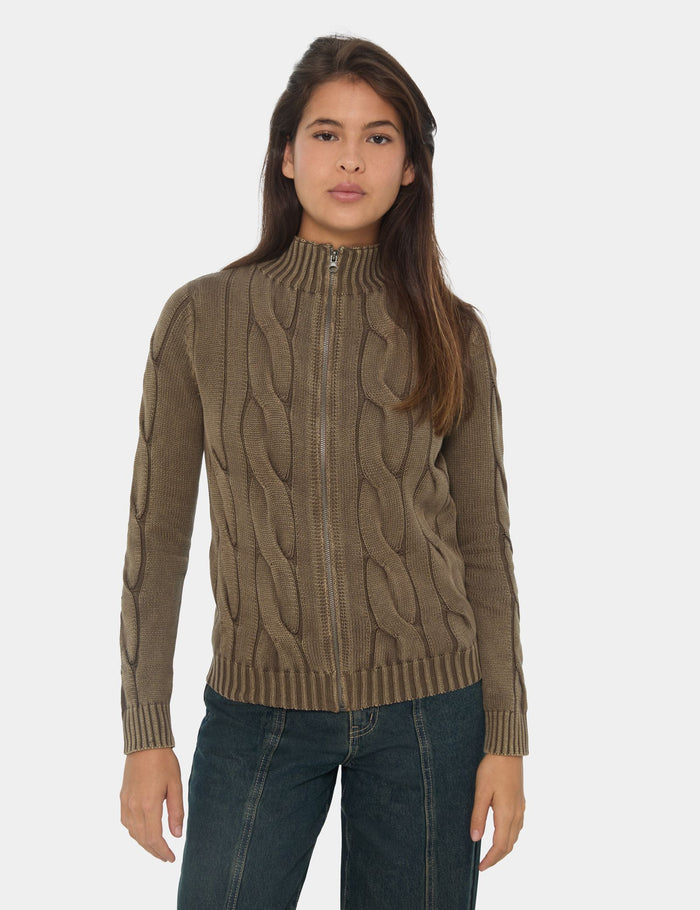 jennyfer Gilet en maille tréssée marron clair