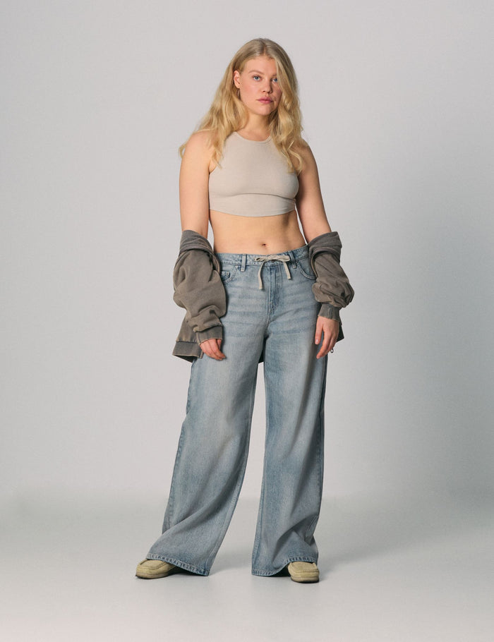 jennyfer Jean Baggy taille basse avec nœud bleu