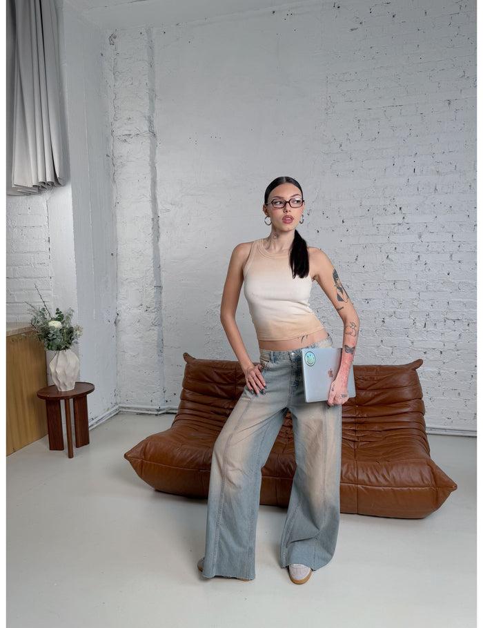 jennyfer Jean maxi wide leg taille basse bleu