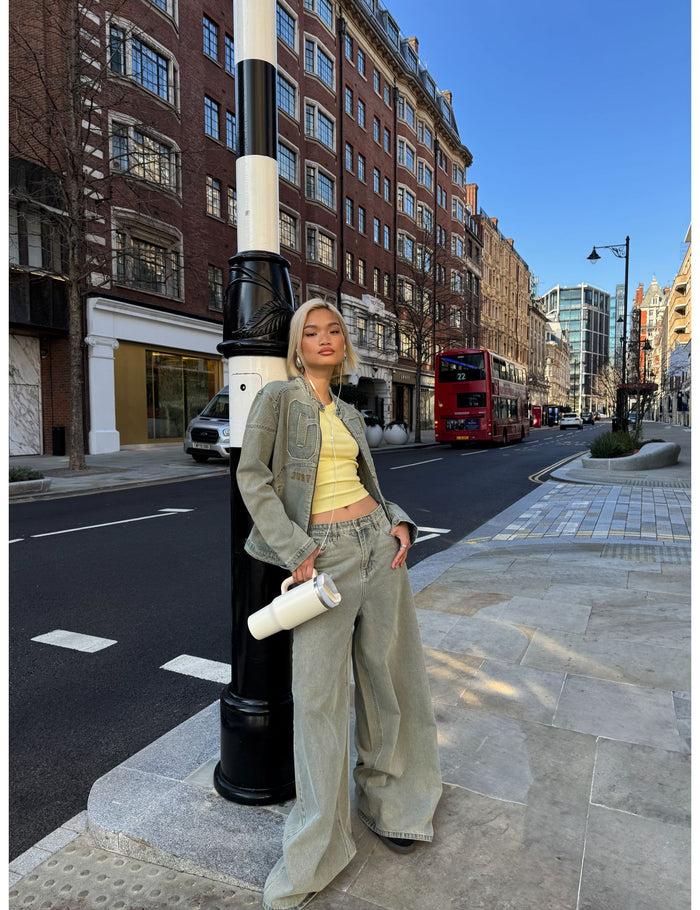 jennyfer Jean maxi wide leg taille basse bleu