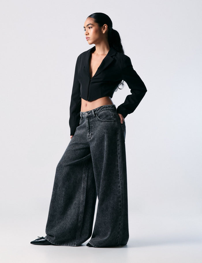jennyfer Jean maxi wide leg taille basse noir