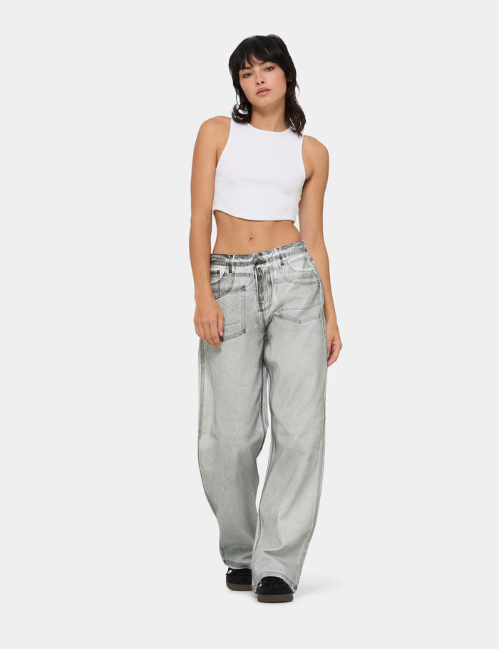 jennyfer Jean straight medium waist délavé blanc