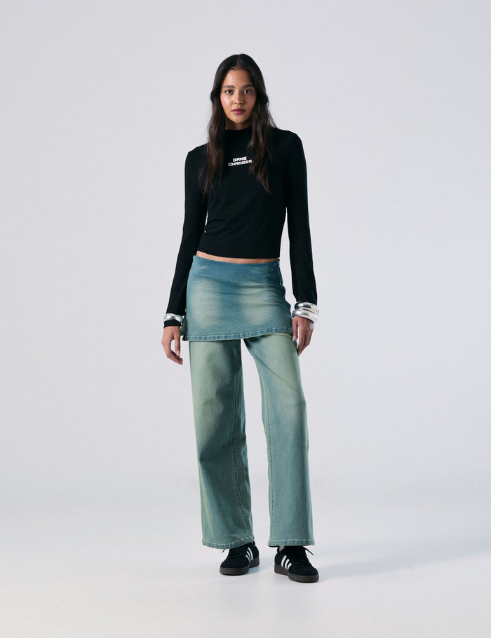 jennyfer Jean wide leg avec jupe bleu ciel